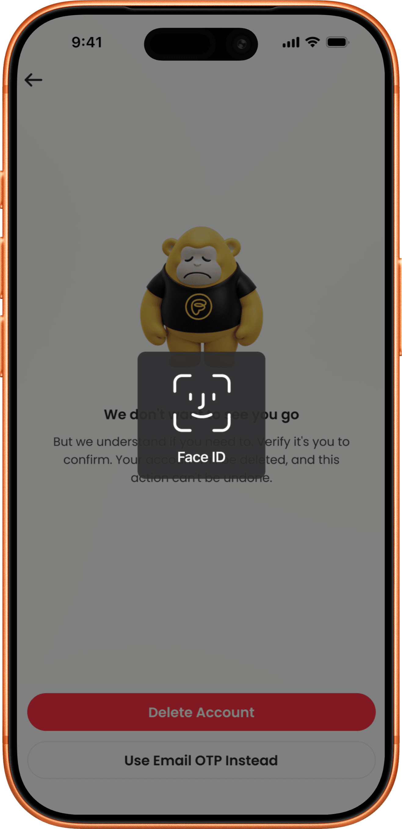 หน้าต่าง Face ID บนหน้ายืนยันตัวตนในแอป Merchant
